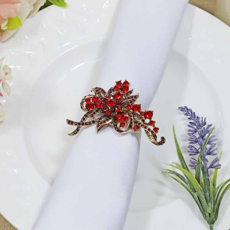 Rhinestone Napkin Ring Red Bouquet Ribbon Bow