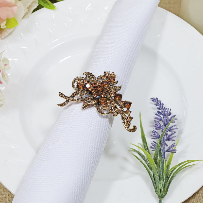 Rhinestone Napkin Ring Brown Bouquet Ribbon Bow 12pc/pk