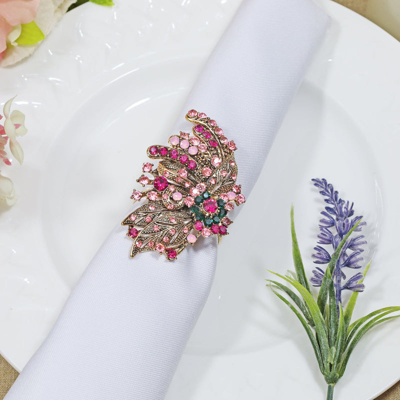 Rhinestone Napkin Ring Butterfly Gold Pink
