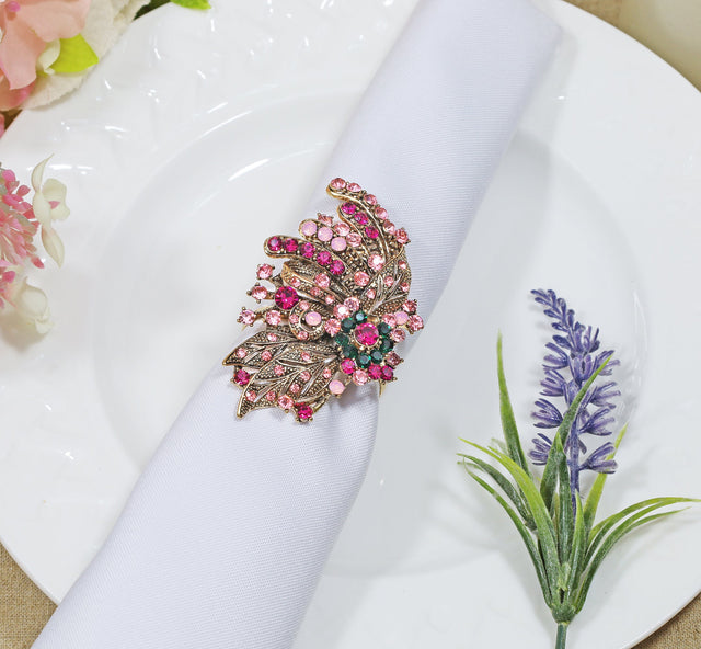 Rhinestone Napkin Ring Butterfly Gold Pink