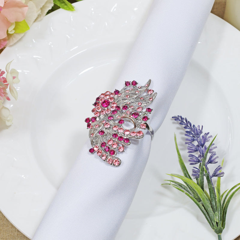 Rhinestone Napkin Ring Silver Pink Butterfly