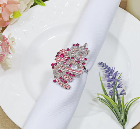 Rhinestone Napkin Ring Silver Pink Butterfly