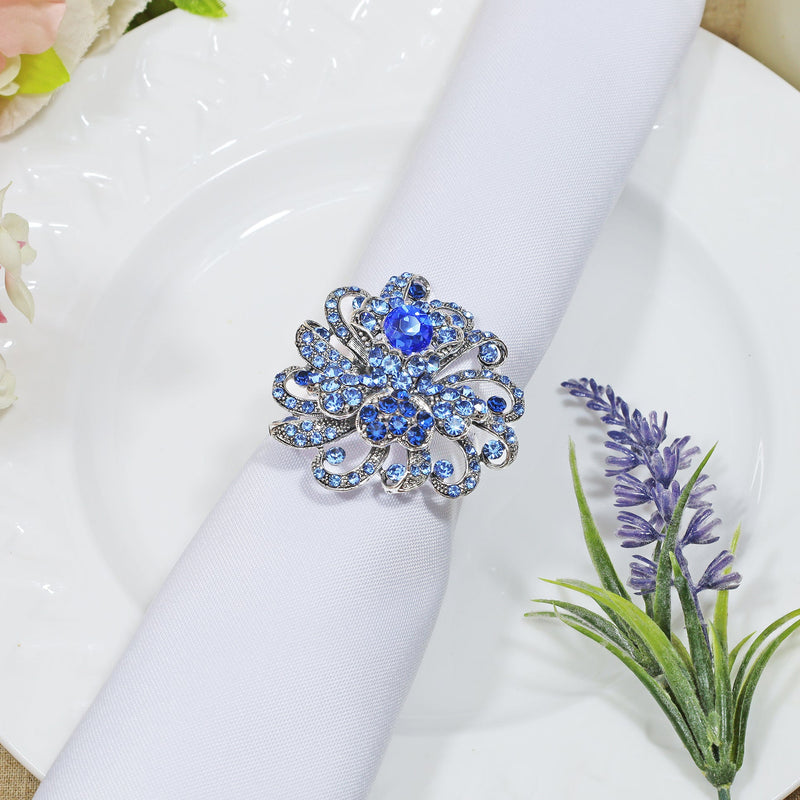 Rhinestone Napkin Ring Blue Heart Bouquet