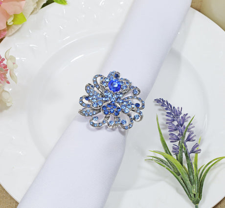 Rhinestone Napkin Ring Blue Heart Bouquet