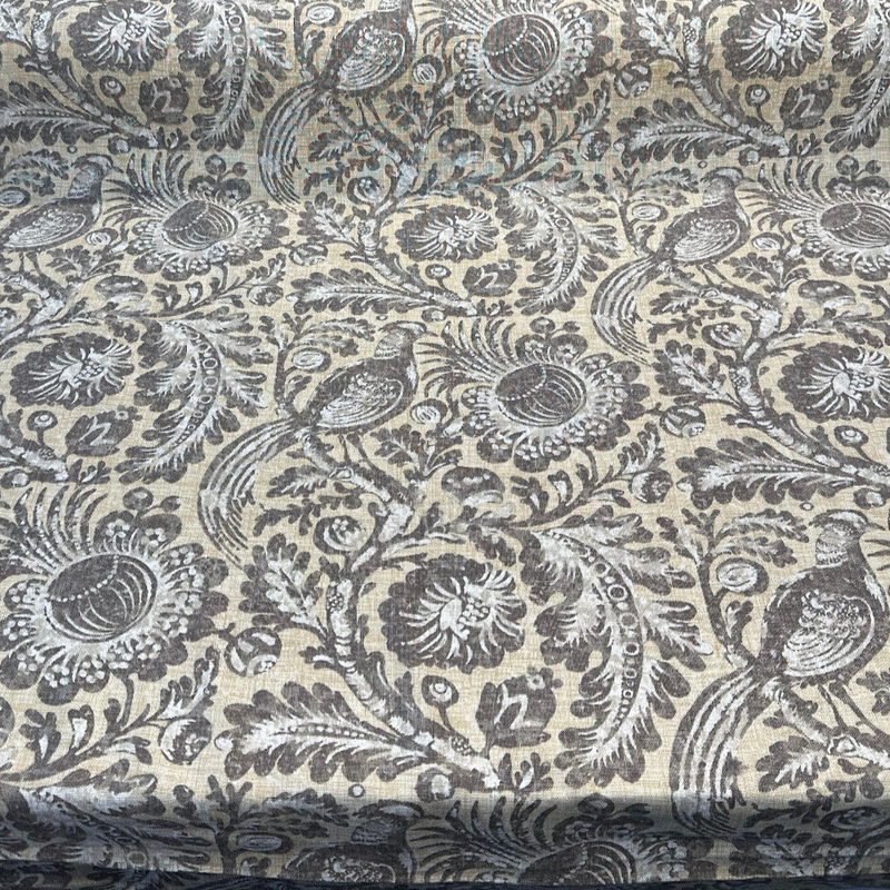 Waverly Tucker Resist Desert Bird Linen Rayon Blend Fabric - Beige Brown Gray Blend Offwhite Bird Pattern, 54" Width (1 Yard)