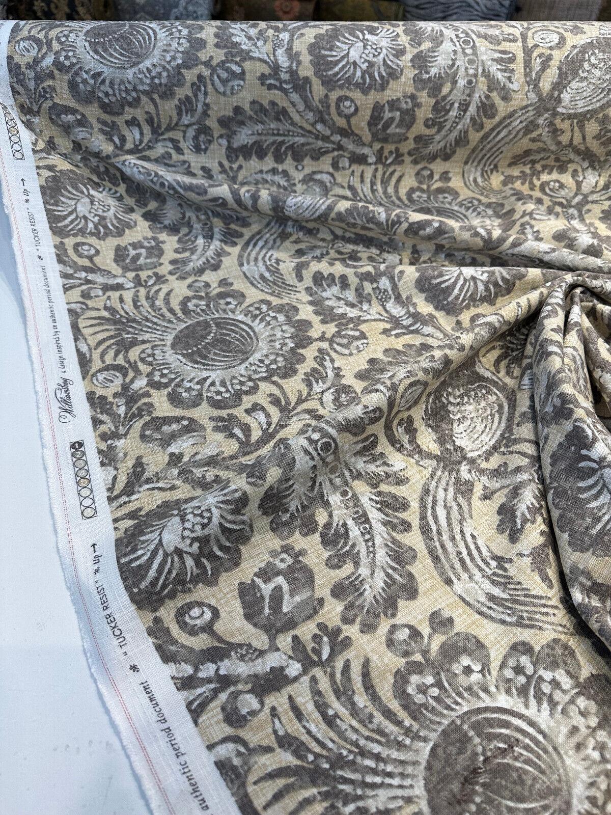 Waverly Tucker Resist Desert Bird Linen Rayon Blend Fabric - Beige Brown Gray Blend Offwhite Bird Pattern, 54" Width (1 Yard)