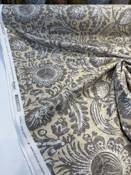 Waverly Tucker Resist Desert Bird Linen Rayon Blend Fabric - Beige Brown Gray Blend Offwhite Bird Pattern, 54" Width (1 Yard)