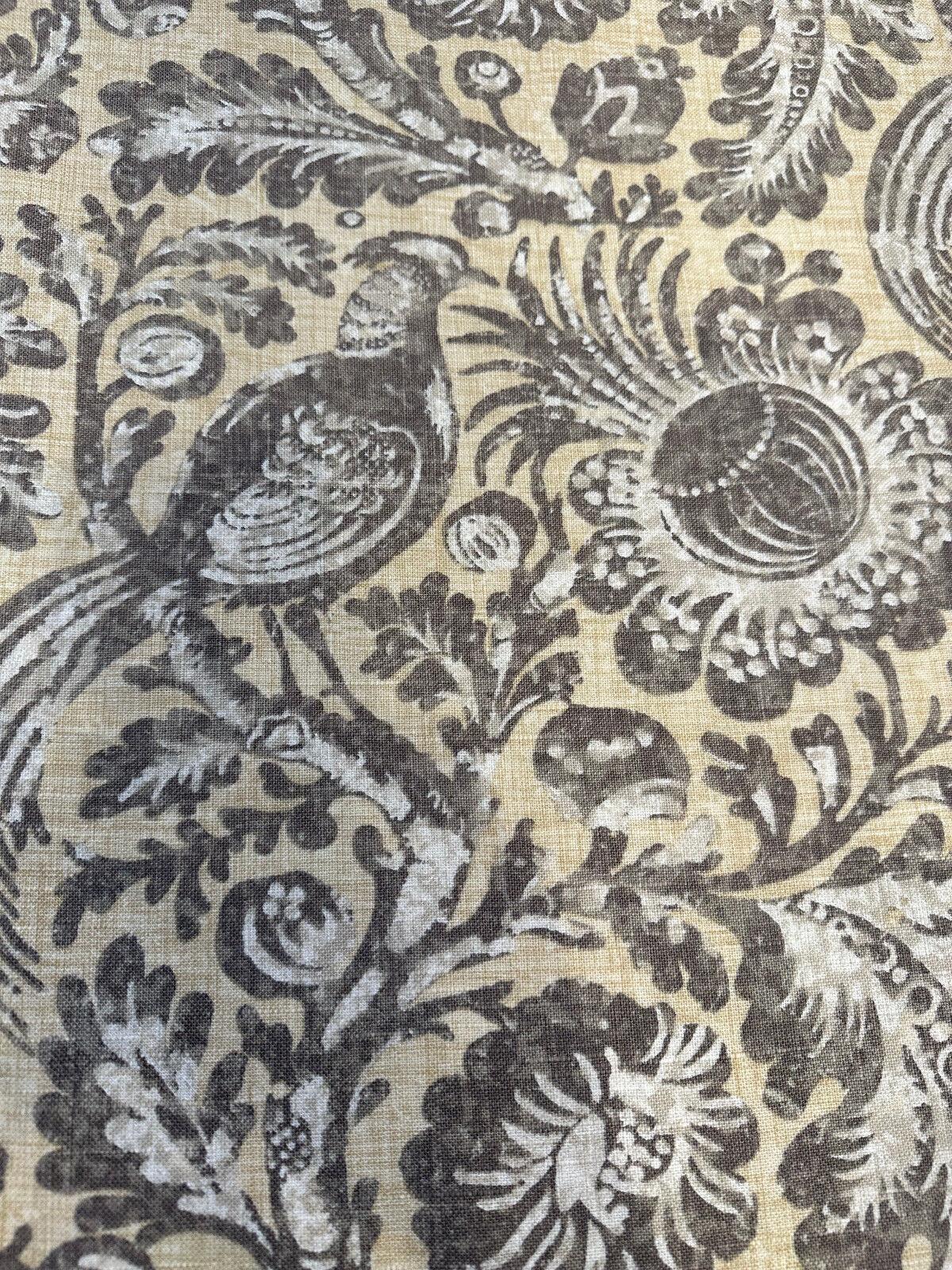 Waverly Tucker Resist Desert Bird Linen Rayon Blend Fabric - Beige Brown Gray Blend Offwhite Bird Pattern, 54" Width (1 Yard)