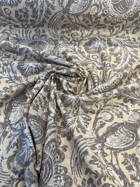 Waverly Tucker Resist Desert Bird Linen Rayon Blend Fabric - Beige Brown Gray Blend Offwhite Bird Pattern, 54" Width (1 Yard)