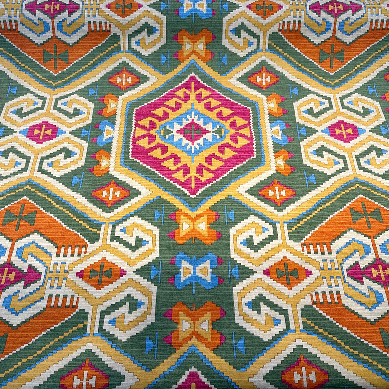 Waverly Tribal Eagle River Cotton Fabric - Green, Orange, Purple, Teal, Yellow, Beige Tribal Eagle Print, 54" Width (1 Yard)