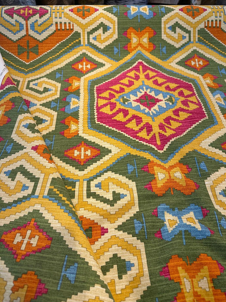 Waverly Tribal Eagle River Cotton Fabric - Green, Orange, Purple, Teal, Yellow, Beige Tribal Eagle Print, 54" Width (1 Yard)