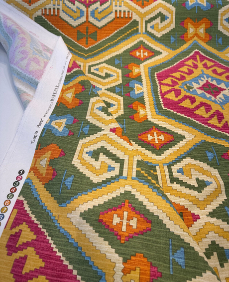 Waverly Tribal Eagle River Cotton Fabric - Green, Orange, Purple, Teal, Yellow, Beige Tribal Eagle Print, 54" Width (1 Yard)