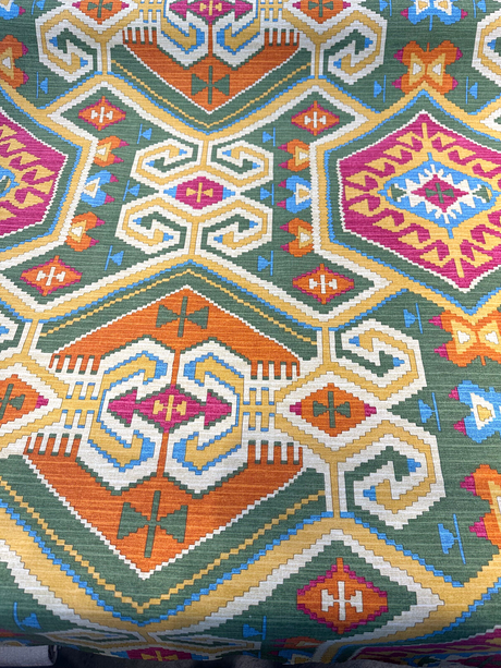 Waverly Tribal Eagle River Cotton Fabric - Green, Orange, Purple, Teal, Yellow, Beige Tribal Eagle Print, 54" Width (1 Yard)