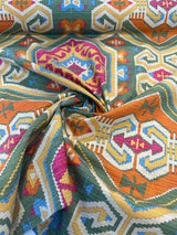 Waverly Tribal Eagle River Cotton Fabric - Green, Orange, Purple, Teal, Yellow, Beige Tribal Eagle Print, 54" Width (1 Yard)