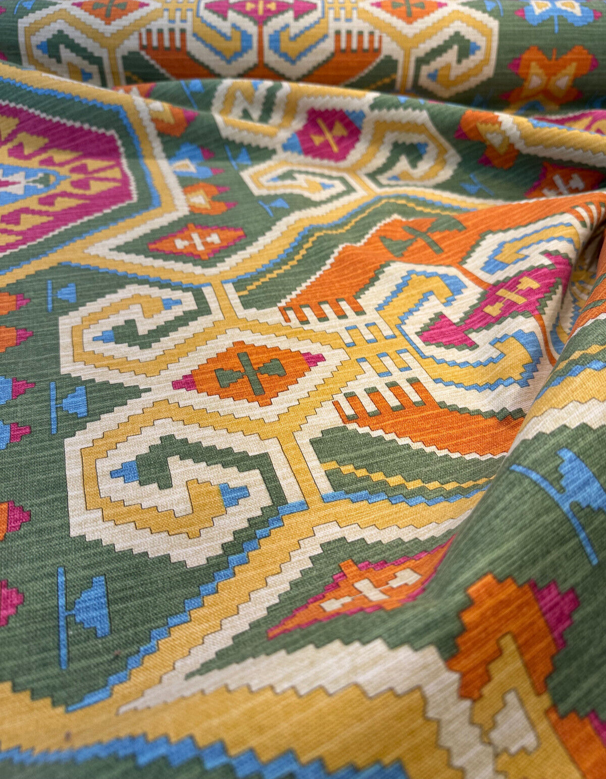 Waverly Tribal Eagle River Cotton Fabric - Green, Orange, Purple, Teal, Yellow, Beige Tribal Eagle Print, 54" Width (1 Yard)