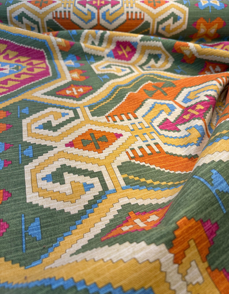 Waverly Tribal Eagle River Cotton Fabric - Green, Orange, Purple, Teal, Yellow, Beige Tribal Eagle Print, 54" Width (1 Yard)