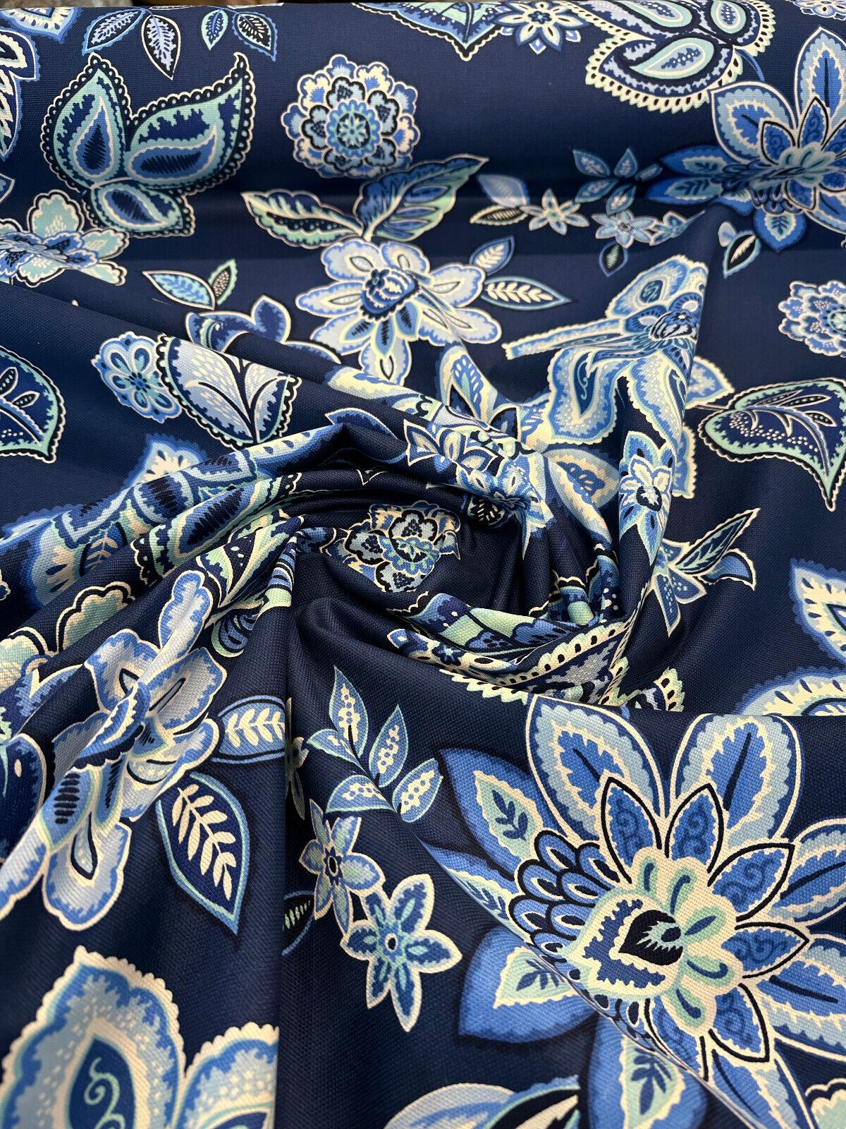 Waverly Charismatic Delft Blue Floral Drapery Upholstery Fabric - Delft Blue Floral, 54" Width (1 Yard)