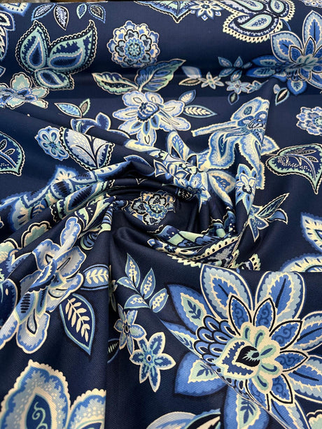 Waverly Charismatic Delft Blue Floral Drapery Upholstery Fabric - Delft Blue Floral, 54" Width (1 Yard)