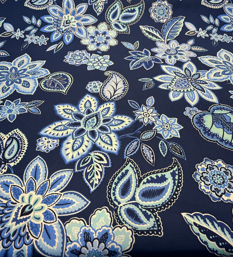 Waverly Charismatic Delft Blue Floral Drapery Upholstery Fabric - Delft Blue Floral, 54" Width (1 Yard)