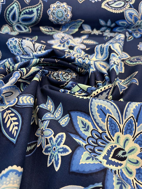 Waverly Charismatic Delft Blue Floral Drapery Upholstery Fabric - Delft Blue Floral, 54" Width (1 Yard)