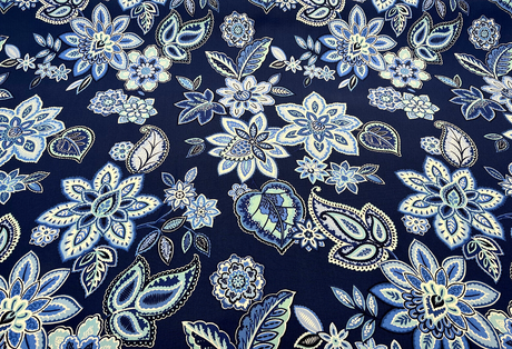 Waverly Charismatic Delft Blue Floral Drapery Upholstery Fabric - Delft Blue Floral, 54" Width (1 Yard)
