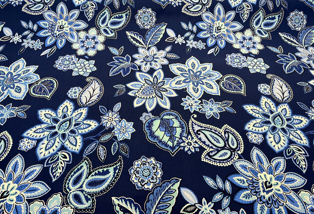 Waverly Charismatic Delft Blue Floral Drapery Upholstery Fabric - Delft Blue Floral, 54" Width (1 Yard)