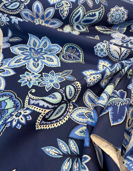 Waverly Charismatic Delft Blue Floral Drapery Upholstery Fabric - Delft Blue Floral, 54" Width (1 Yard)