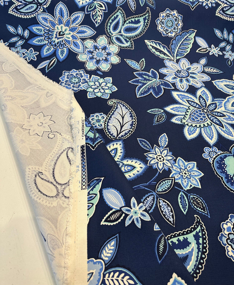 Waverly Charismatic Delft Blue Floral Drapery Upholstery Fabric - Delft Blue Floral, 54" Width (1 Yard)