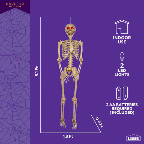 5-ft Hanging Skeleton with Lit Eyes