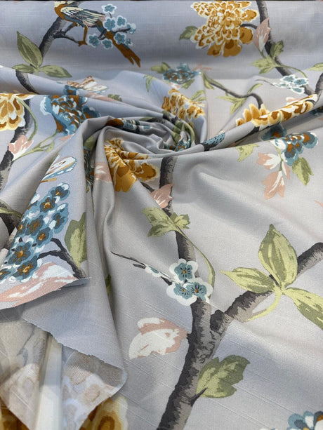 Robert Allen Helene Floral Cotton Fabric - French Gray Birds And Floral, 55" Width (1 Yard)