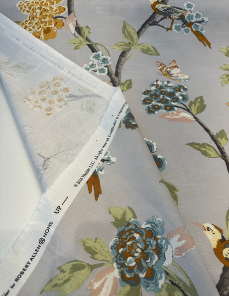 Robert Allen Helene Floral Cotton Fabric - French Gray Birds And Floral, 55" Width (1 Yard)