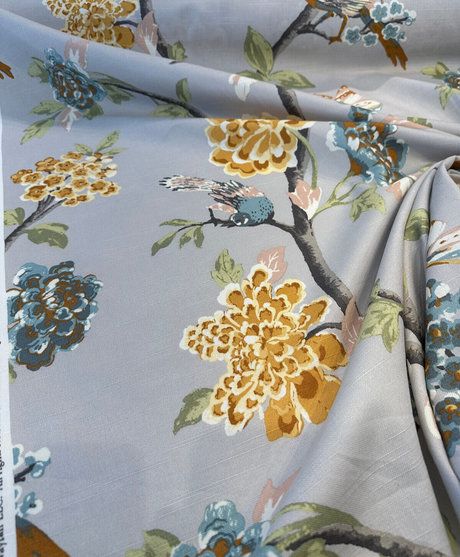 Robert Allen Helene Floral Cotton Fabric - French Gray Birds And Floral, 55" Width (1 Yard)