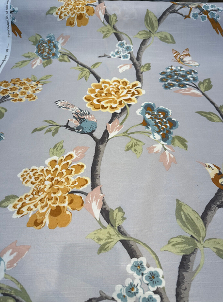 Robert Allen Helene Floral Cotton Fabric - French Gray Birds And Floral, 55" Width (1 Yard)