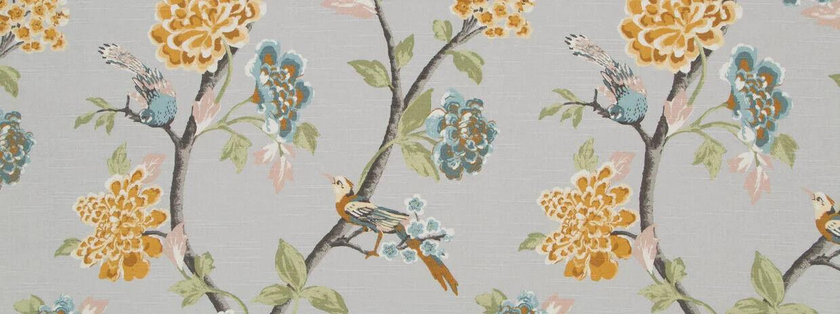 Robert Allen Helene Floral Cotton Fabric - French Gray Birds And Floral, 55" Width (1 Yard)