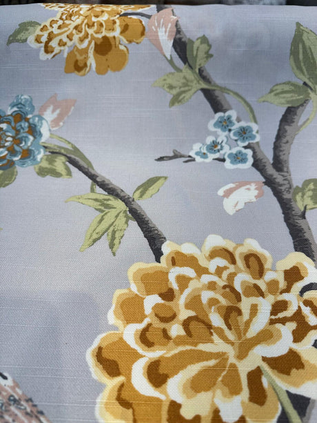 Robert Allen Helene Floral Cotton Fabric - French Gray Birds And Floral, 55" Width (1 Yard)