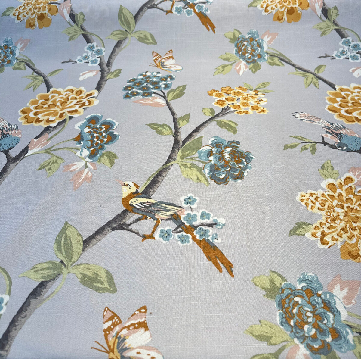 Robert Allen Helene Floral Cotton Fabric - French Gray Birds And Floral, 55" Width (1 Yard)