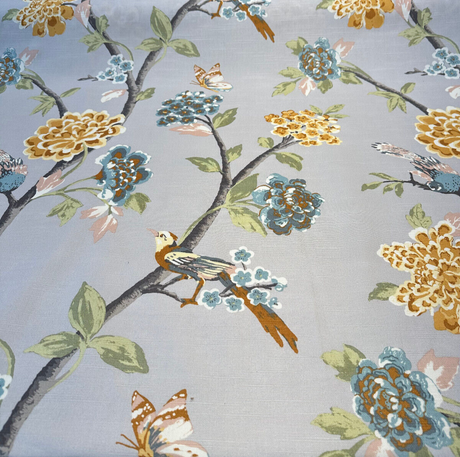 Robert Allen Helene Floral Cotton Fabric - French Gray Birds And Floral, 55" Width (1 Yard)
