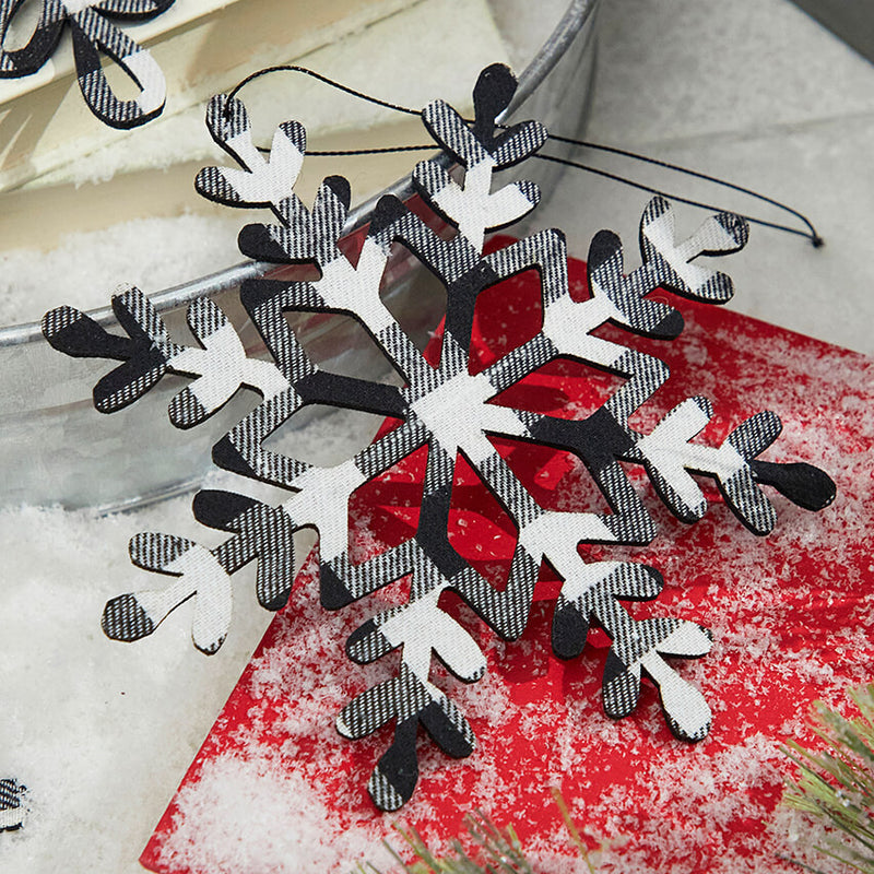 Black White Buffalo Check Snowflake Ornament 6 Inch Rustic Decor