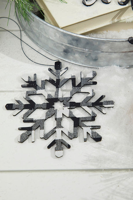 Black White Buffalo Check Snowflake Ornament 6 Inch Rustic Decor