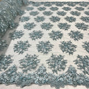1 yarda de tela de encaje floral 3D con cuentas bordada sobre malla de red 100% poliéster Ancho 50 pulgadas