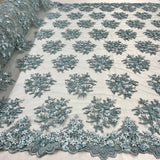 1 Yard Whimsical Pink Beaded 3D Floral Lace Fabric on Net Mesh 50 inch Width