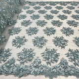 1 Yard Stunning Beaded 3D Floral Lace Fabric Embroidered on Polyester Net Mesh