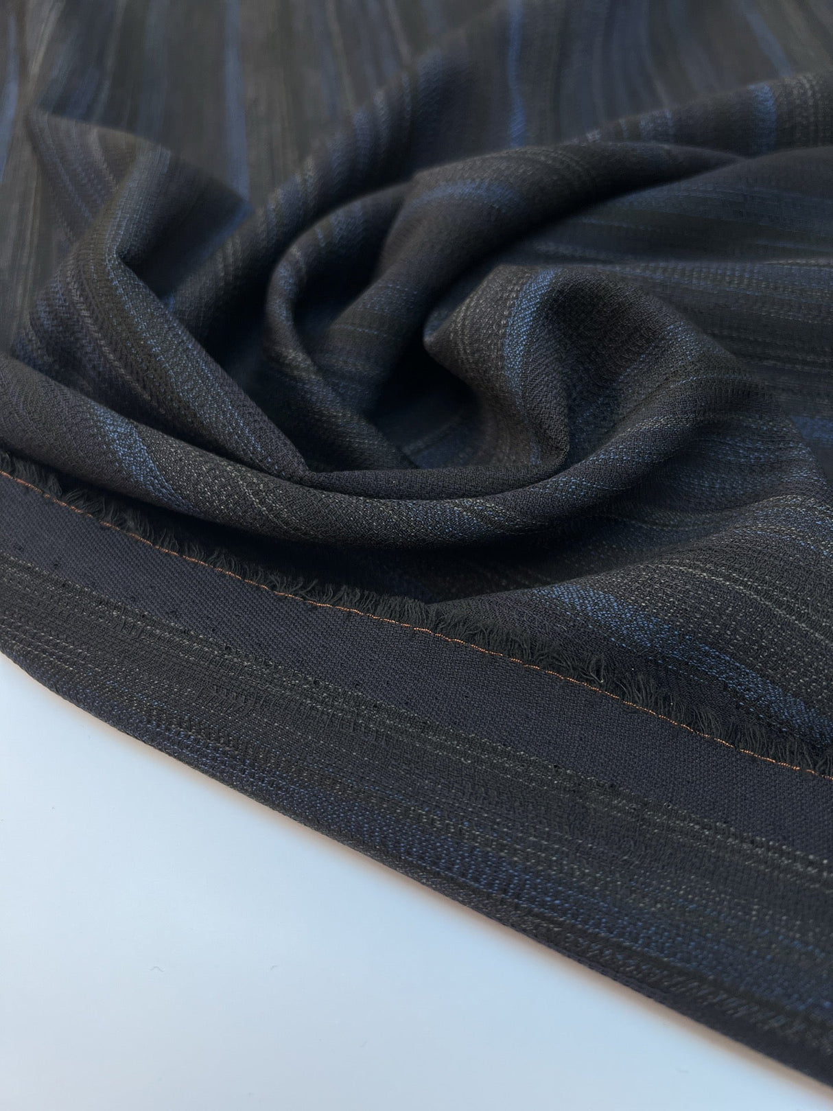 Wool Striped Fabric Black Blue