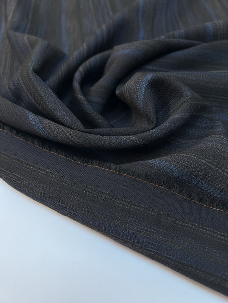 Wool Striped Fabric Black Blue