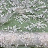 1 Yard Corded Bridal Lace Fabric Embroidered on 100% Polyester Net Mesh – Silver – 53"