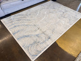 KAI 304 Polyester Fabric - Cream Rug With Blue, Gold-Brown & Silver Viscose Swirl Accents, Machine Made (5' 3" X 7' 4" / 7' 9" X 10' 9" / 10' X 13")