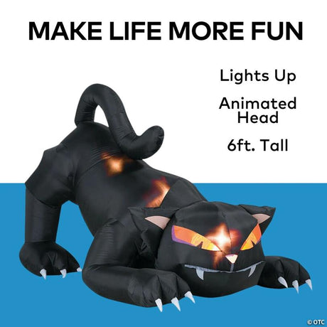 RADYAN Inflatable Black Cat Halloween Decoration with Animated Turning Head shown in a clear product image
