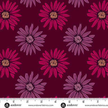 Cotton Wideback Fabric Nancy Rink Mystic Meadow Daisy Red 108"