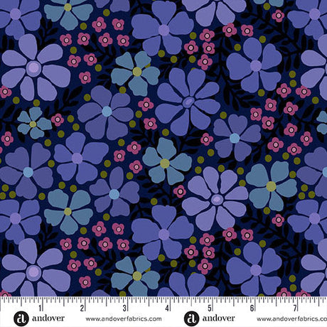 Cotton Wideback Fabric Nancy Rink Mystic Meadow Packed Floral Blue 108"