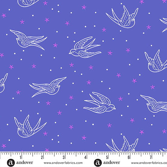 Cotton Wideback Fabric Swallows Blue 108 Inch